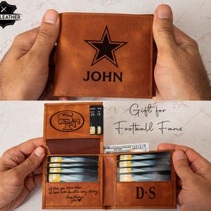 Billetera personalizada de regalo para jugadores de fútbol, billetera de cuero personalizada para hombre, logotipo de equipos de fútbol para él, novio, papá, esposo, regalo de Navidad