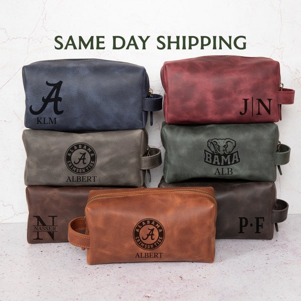 Personalized Leather Toiletry Bag Men's Alabama Gift, Custom Alabama State Gift, Unique Fathers Day Gift for Him, Gift for Dad Father Son