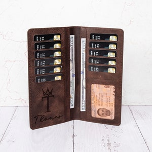 Billetera larga de cuero para hombre, regalo de tercer aniversario para él, billetera alta plegable personalizada, cumpleaños único, regalo para esposo, billetera para padre
