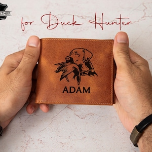 Cartera de cuero personalizada para cazador de patos, regalo para él, regalo para papá, billetera de cuero personalizada para patos, billetera de cuero personalizada para él, regalo para papá