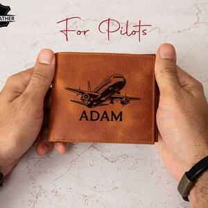 Cartera de cuero personalizada para hombres, regalo para el personal de la fuerza aérea, billetera de piloto personalizada, billetera de cuero personalizada para la tripulación de cabina, regalo de aviación único