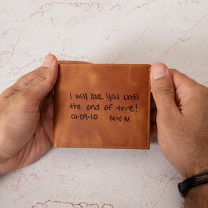 Regalo de Navidad con foto para papá, billetera de cuero para hombre, billetera de cuero con tres pliegues y ventana para identificación, idea de regalo de cumpleaños para esposo, novio, abuelo