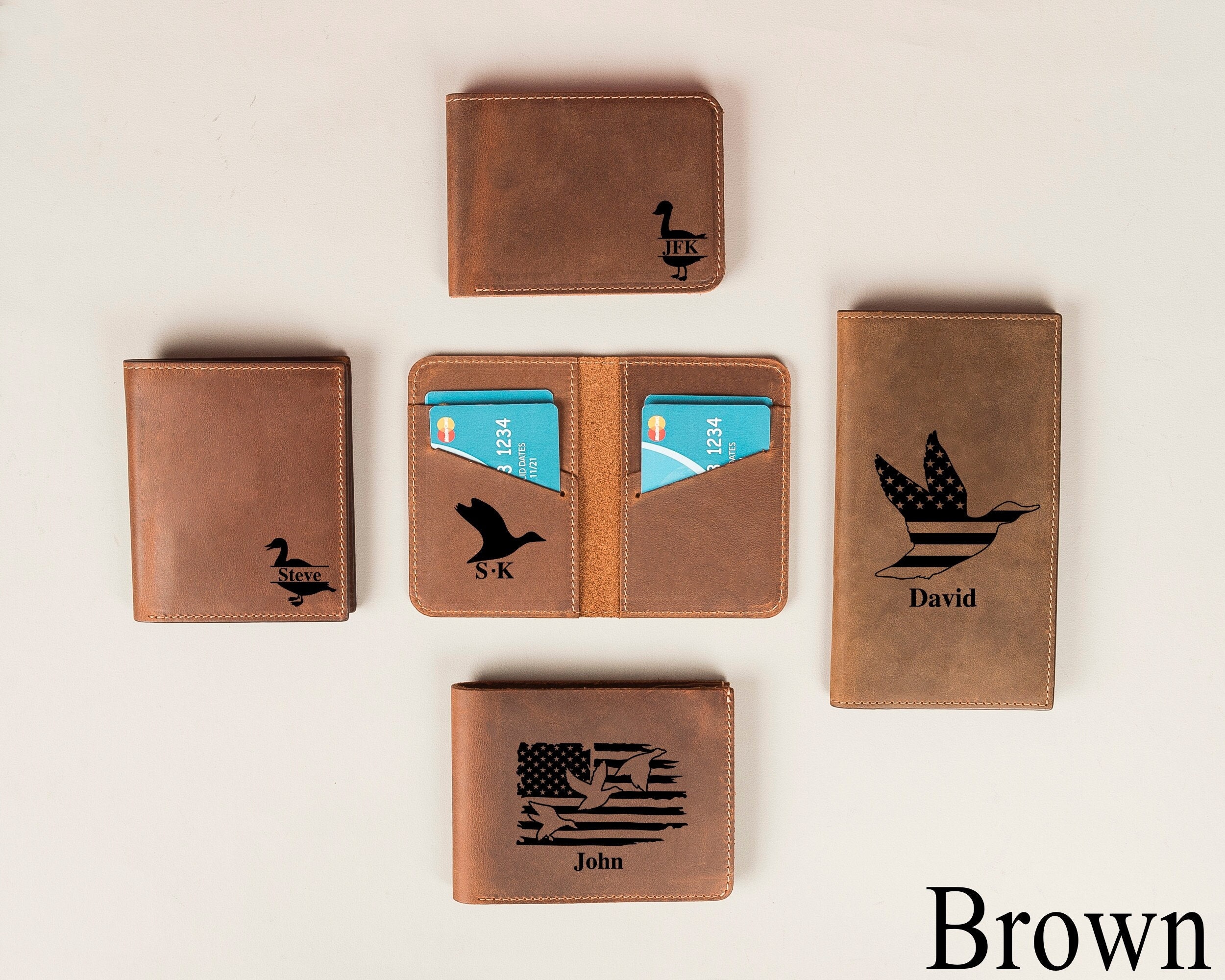 Leather Card Holder Wallet - Duck Hunt Green