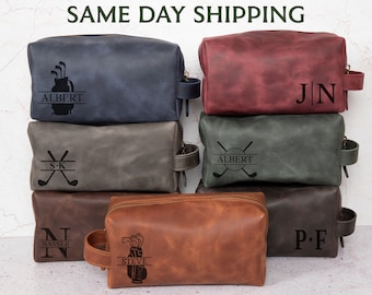 Personalized Golf Gift Men Dad Husband Boyfriend Player, Leather Dopp Kit Bag, Unique Golf Bag Gift Him, Golf Related Christmas Gift Husband