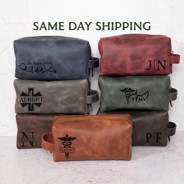 Personalized Leather Toiletry Bag Men's Doctor Gift, Medical School Graduation Gift Idea, Best Thank You Gift, New Doctor-Paramedic Gift Him