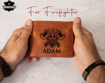 Custom Leather Wallet for Firefighter, Firefighter Retirement Gift, Fire Department Wallet, Personalized Leather Wallet Fireman Dad Husband