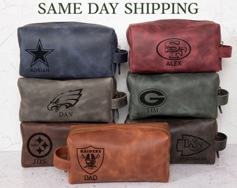 Personalized Leather Toiletry Bag Men's for Football Players, Custom Leather Dopp Kits for Football Teams, Fathers Day Gift Him Dad Father