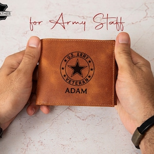 Cartera plegable de cuero para hombre, regalo para personal militar, cartera personalizada para soldado, cartera de cuero personalizada para personal militar, regalo único para el ejército.