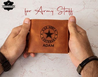 Leather Long Bifold Wallet for Men, Army Staff Gift, Custom Soldier Wallet, Personalized Leather Wallet Military Personnel, Unique Army Gift