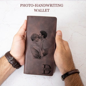 Cartera de cuero personalizada para hombre, billetera larga con imagen, billetera de regalo para esposo, papá, abuelo, novio, billetera grande plegable, regalo de Navidad para él