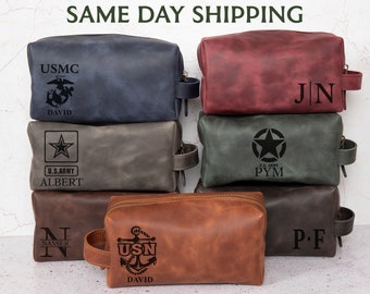 Personalized Leather Toiletry Bag Army Gifts, Veteran Dad Grandpa Gift, Army Husband Leather Dopp Kits, Anniversary Gift, Navy Birthday Gift