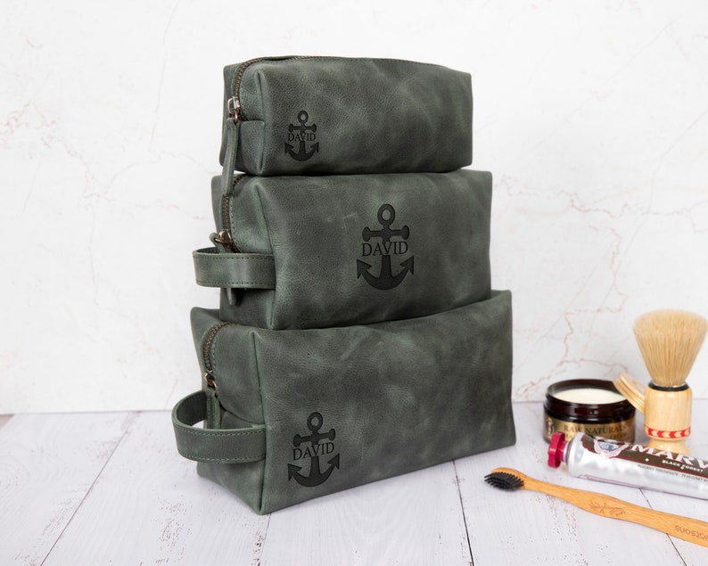 Personalized Leather Toiletry Bag Men's Groomsmen Gift, Custom Name Initials Dopp Kit Men's, Anniversary Gift for Him, Husband Dad Gift Idea image 7