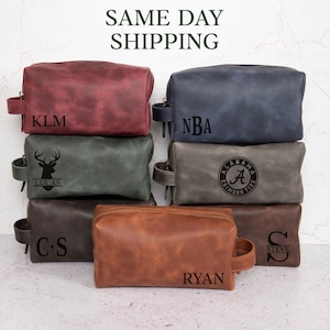 Personalized Leather Toiletry Bag Men's Groomsmen Gift, Custom Name Initials Dopp Kit Men's, Anniversary Gift for Him, Husband Dad Gift Idea