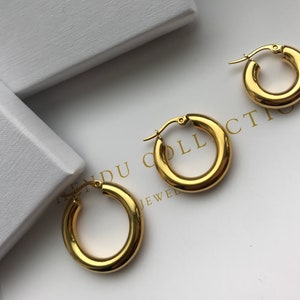 14K Gold Plated Chunky Hoop Earrings, Small hoops earrings, Medium hoop earrings, Simple hoop earrings, 14k gold plated.