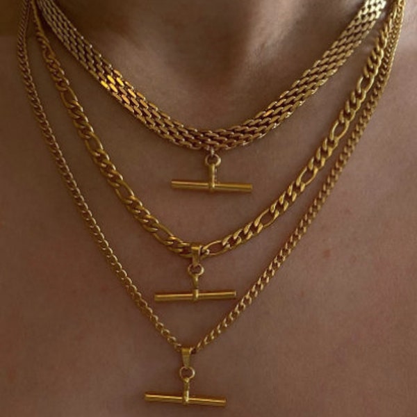 T-bar Chain Necklace | Cuban Chain | Woven Chain | Figaro Chain