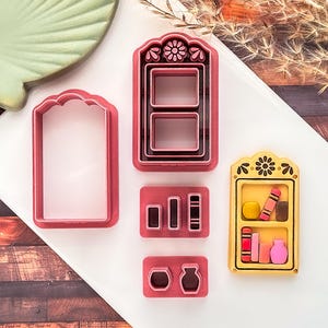 Botantical Bookshelf Cutter Set | Floral Rectangular Bookcase | Polymer Clay Tools