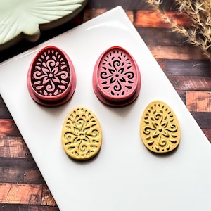 Decorative Easter Egg Clay Cutter Set of 2, Embossed And Debossed Ceramic Style Design