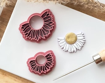 Half Flower Clay Cutter, Polymer Clay, Fondant, Daisy Or Sunflower Design