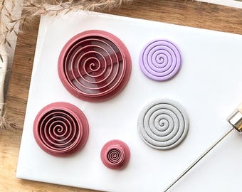 Spiral Polymer Clay Cutter, circular spiral or swirl imprint and stamp cutters for polymer clay and silver clay, made in the UK.