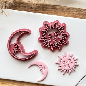 Celestial Sun and Moon Clay Cutter Set, Mystical cutters for creating polymer clay earrings and accessories, printed in our UK studio