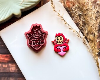 Winged Cherub Polymer Clay Cutter, Devil & Heart Design, Various Sizes