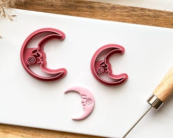 Celestial Moon Clay Cutter with Face: Polymer Clay Earring Tool