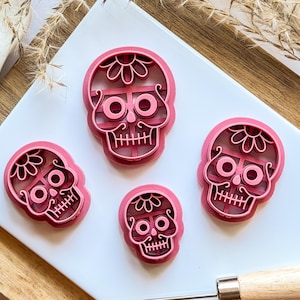 Sugar Skull Female Clay Cutter, Day of the Dead Clay Cutter, Calavera Cutter, Flower Skull, Polymer Clay Cutters, Printed in the FC studio