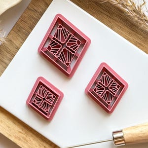 Diamond Clay Cutter, Art Deco Style Clay Cutter, Cutter with floral patterns and cut out center for clay earring making, 5 Sizes, UK made