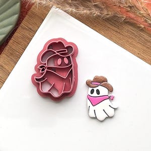 Cowboy Ghost Clay Cutter, cute Halloween ghost with bandana and hat, cutter for polymer and silver clay, Made in the UK