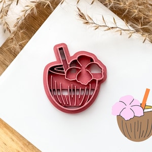 Coconut Cocktail Clay Cutter, summer cutter for polymer clay, drink clay cutter, tropical clay cutter, printed by Fabled Cutters