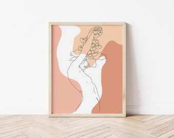 Arte de pared imprimible boho / mujer / flores / minimalista