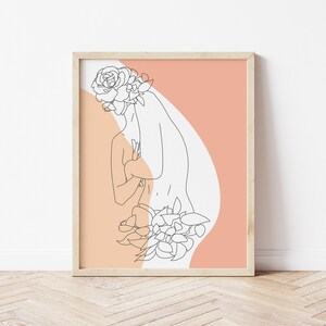 Boho printable wall art | woman | flowers | minimalist