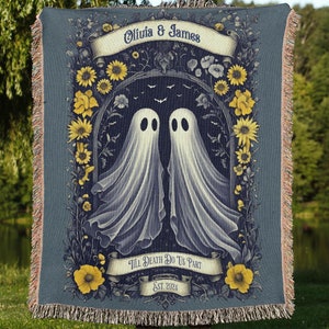 Ghost Couple Personalized Wedding Blanket | Spooky Halloween Gift, Till Death Do Us Part Cozy Throw, Unique Holiday Present, Custom Gift