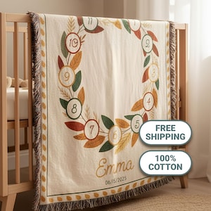 Personalized Fall Baby Milestone Blanket - 100% Cotton Woven Keepsake