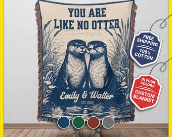 Couverture tissée personnalisée pour couple loutre : cadeau d'anniversaire de mariage