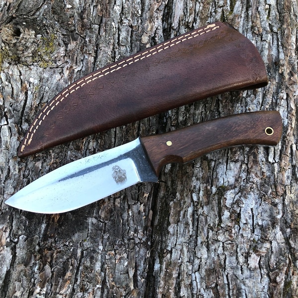 1776 Cutlery 1095 High Carbon wood handle hammered top fixed blade drop point EDC hunting knife with sheath