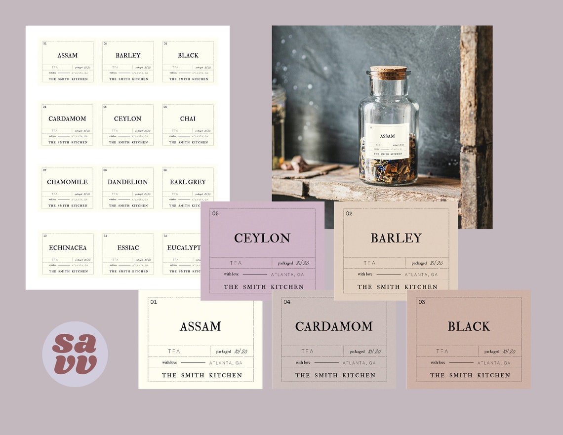 Custom Tea Labels Vintage Modern Style Kitchen Etsy