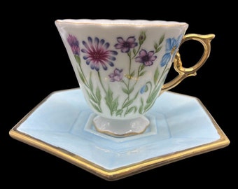 Mismatched Set Vintage Nippon Yoko Boeki Company Floral Teacup & Hexagon Saucer