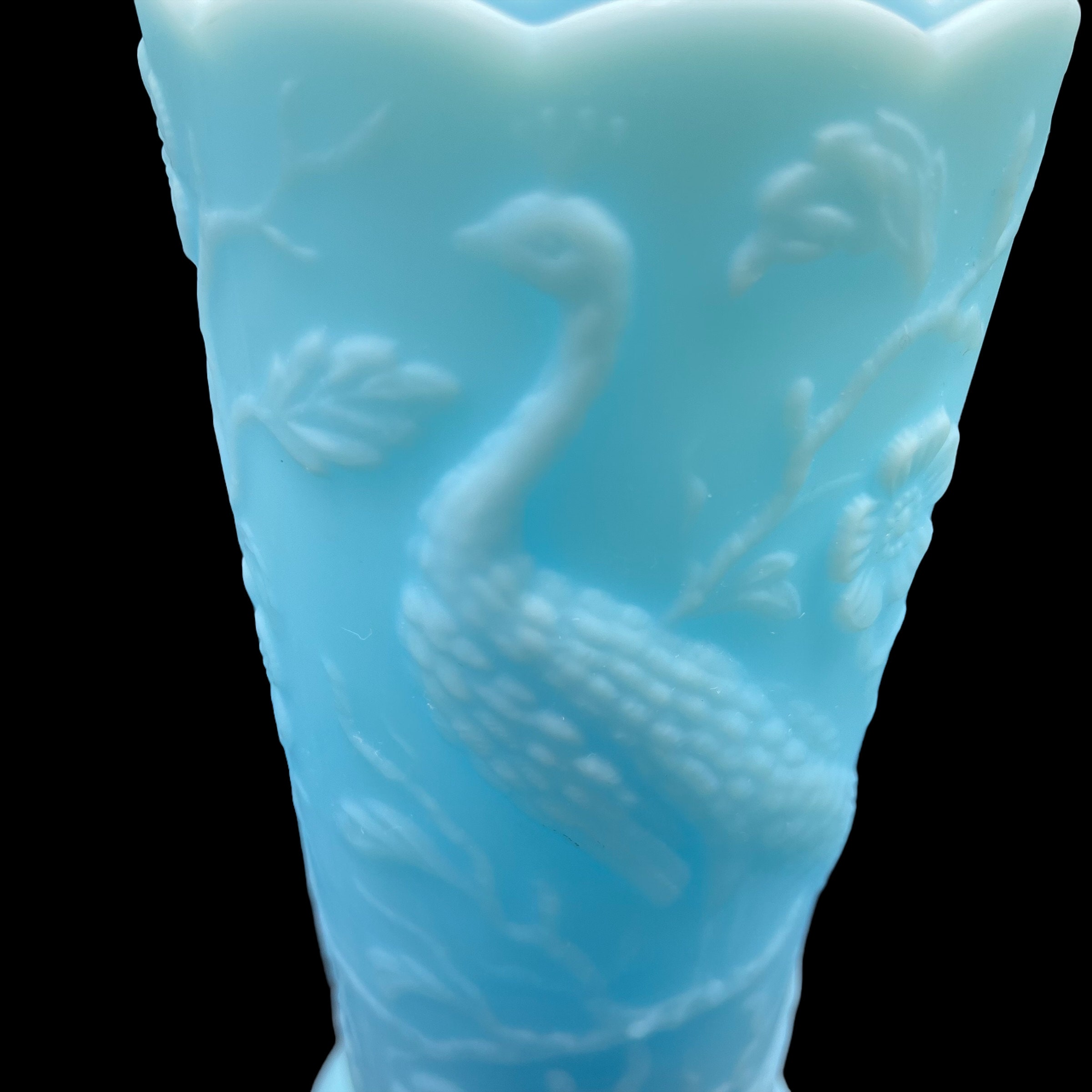 Vintage Fenton Glass Co BA 8257 Blue Satin Burmese Peacock 8 Etsy