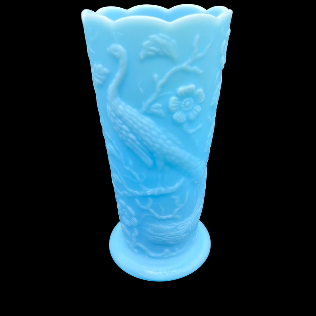 Vintage Fenton Glass Co BA 8257 Blue Satin Burmese Peacock 8 Etsy