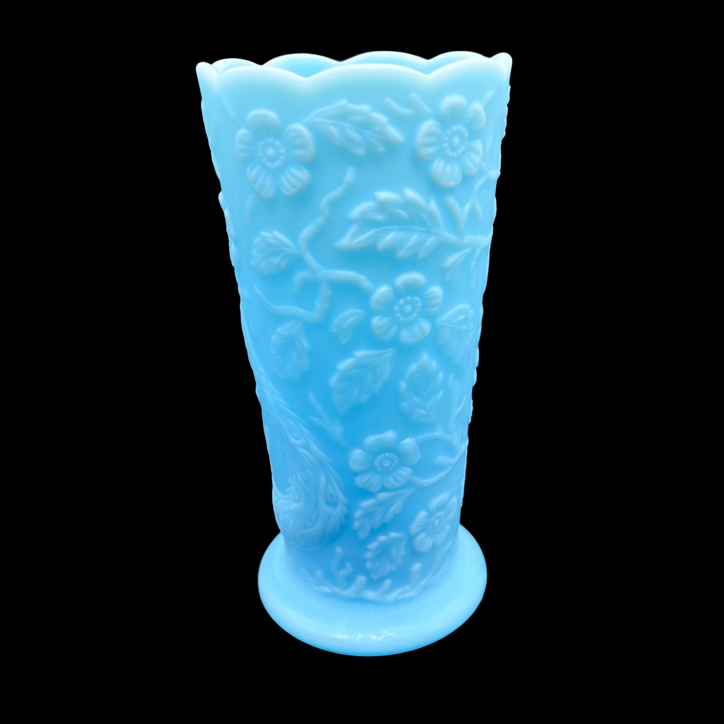 Vintage Fenton Glass Co BA 8257 Blue Satin Burmese Peacock 8 Etsy