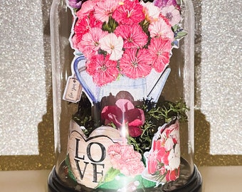 Mother's Day snow globe, Pink Floral Gift, Pink Floral Decor, Pink Tabletop Decor, Pink Desk Gift, I Love You Present