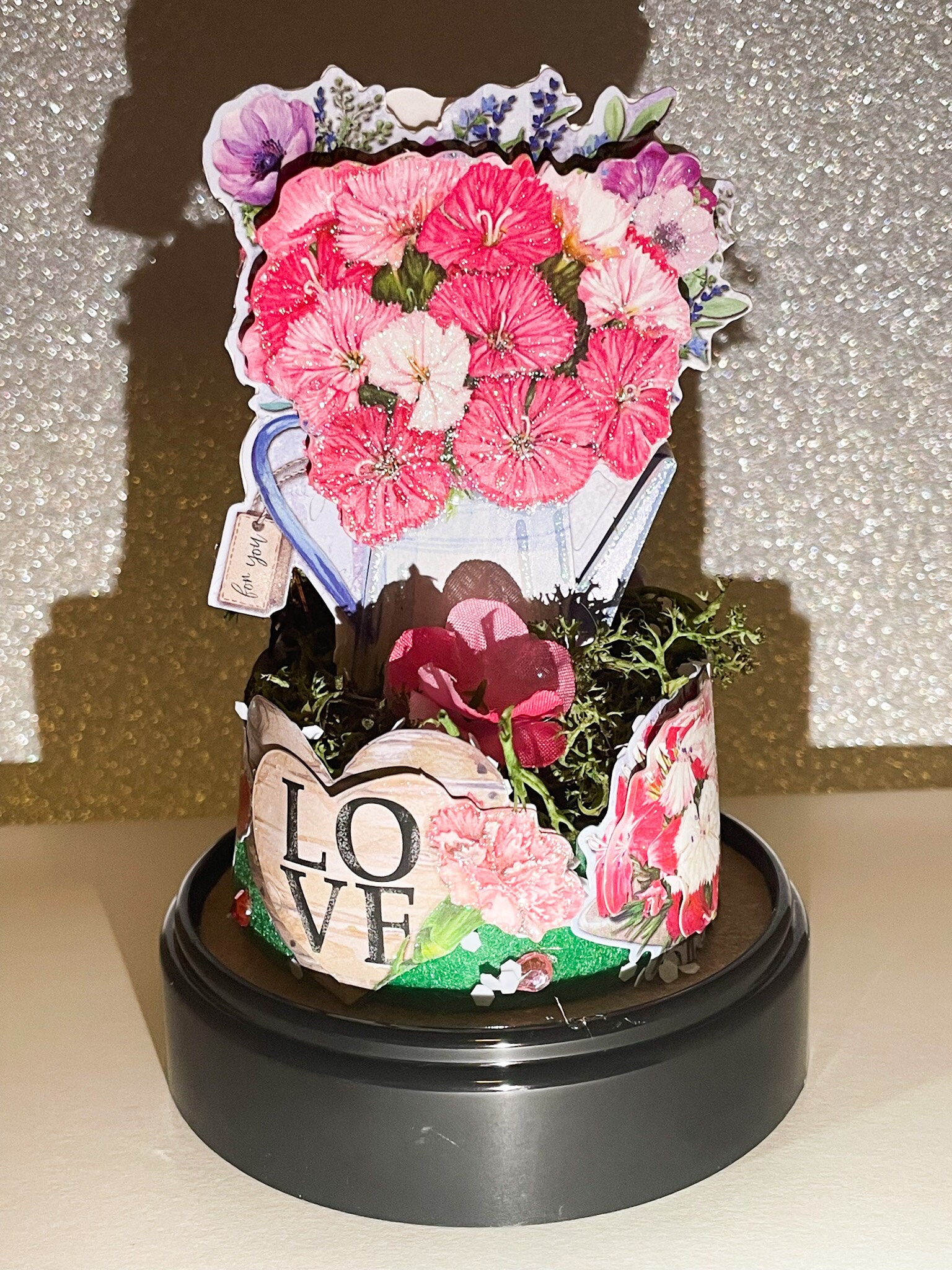 LOVE 3D CLOCHE, Rosa Blumenliebhaber, Geschenk für Mama/Oma, BDAY