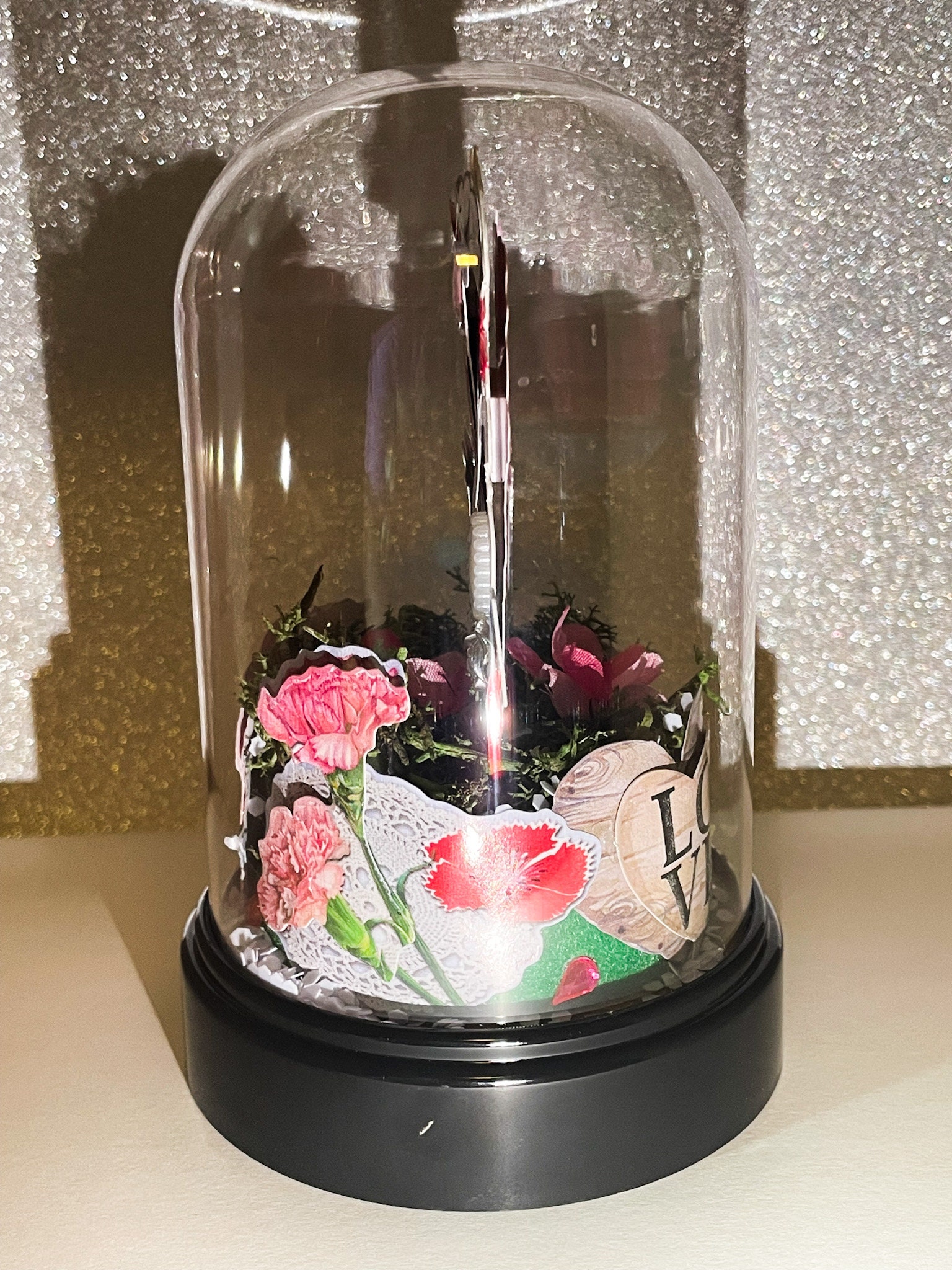 LOVE 3D CLOCHE, Rosa Blumenliebhaber, Geschenk für Mama/Oma, BDAY