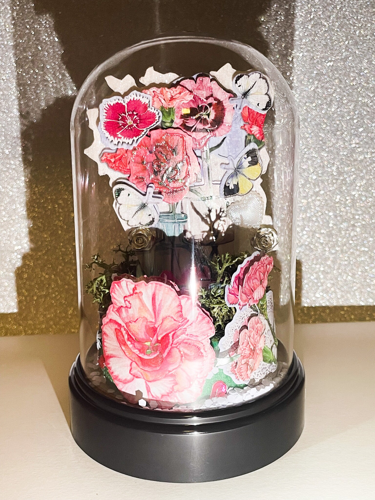 LOVE 3D CLOCHE, Rosa Blumenliebhaber, Geschenk für Mama/Oma, BDAY