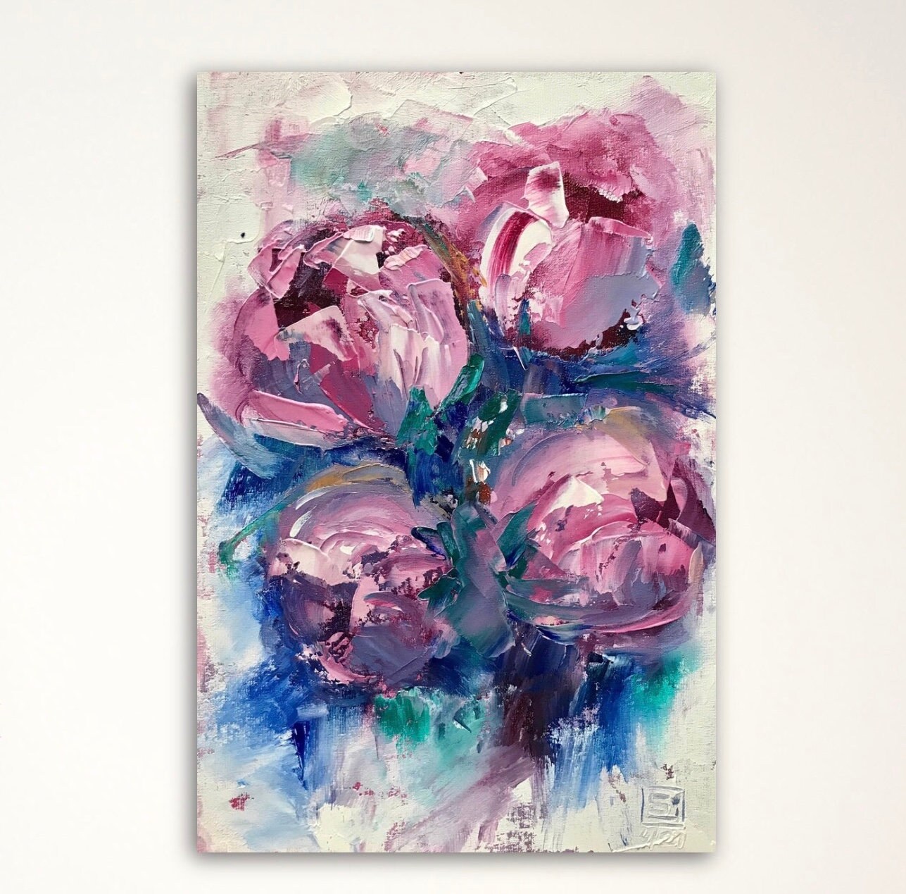 Peony Painting Original Oil Canvas Art Floral Artwork Pink Etsy UK