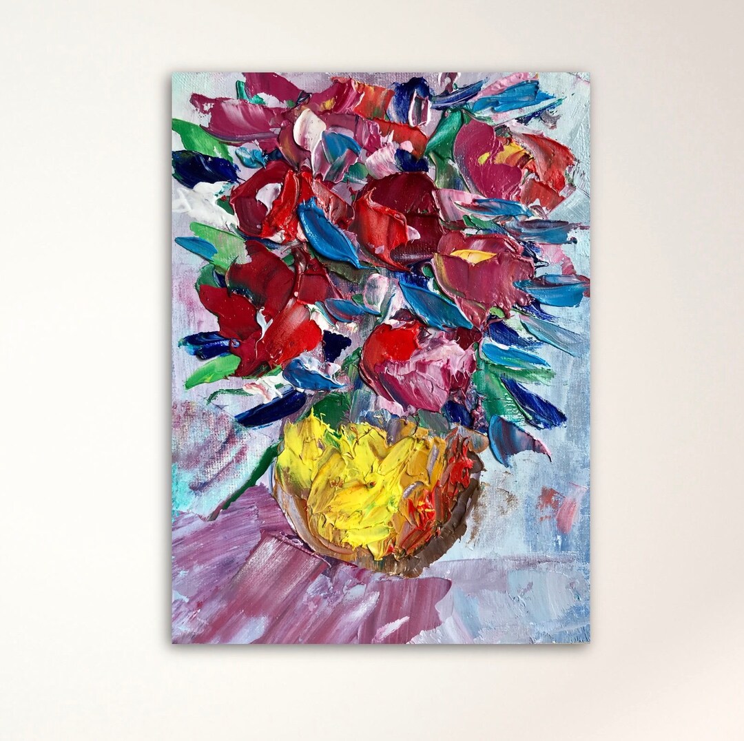 Roses Painting Original Art Impasto Oil Canvas Small Floral Artwork ...