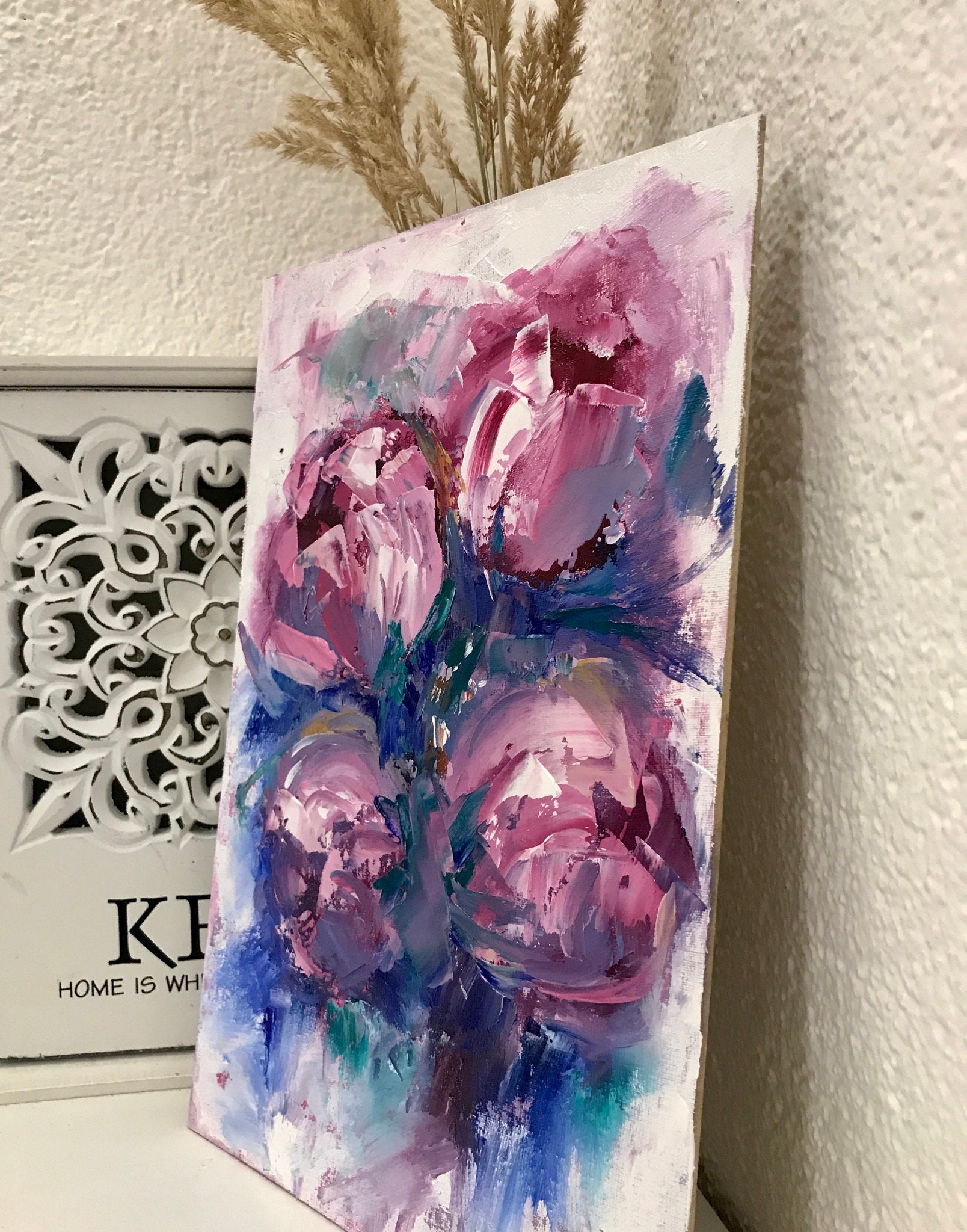 Peony Painting Original Oil Canvas Art Floral Artwork Pink Etsy UK