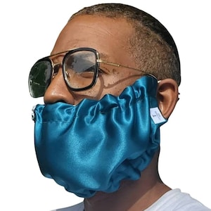 Teal & Black Adjustable and  Reversible Beard Bonnet, Beard Rag, Beard Guard. Handmade