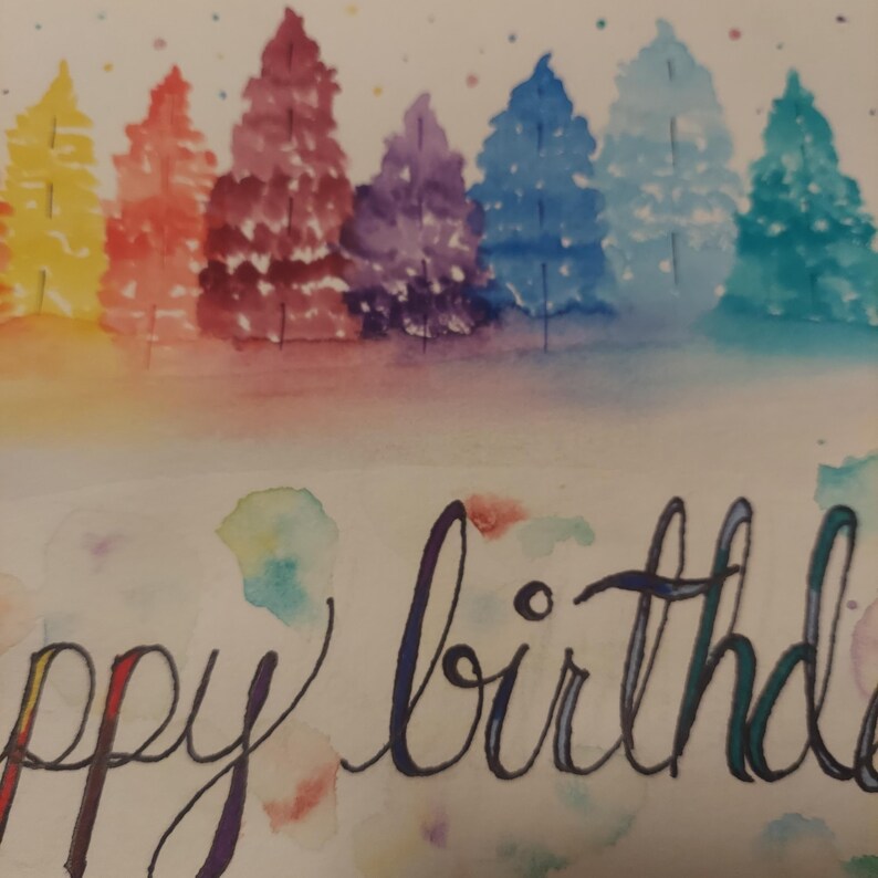 Watercolor Happy Birthday Card, Handmade Greeting Card - Etsy